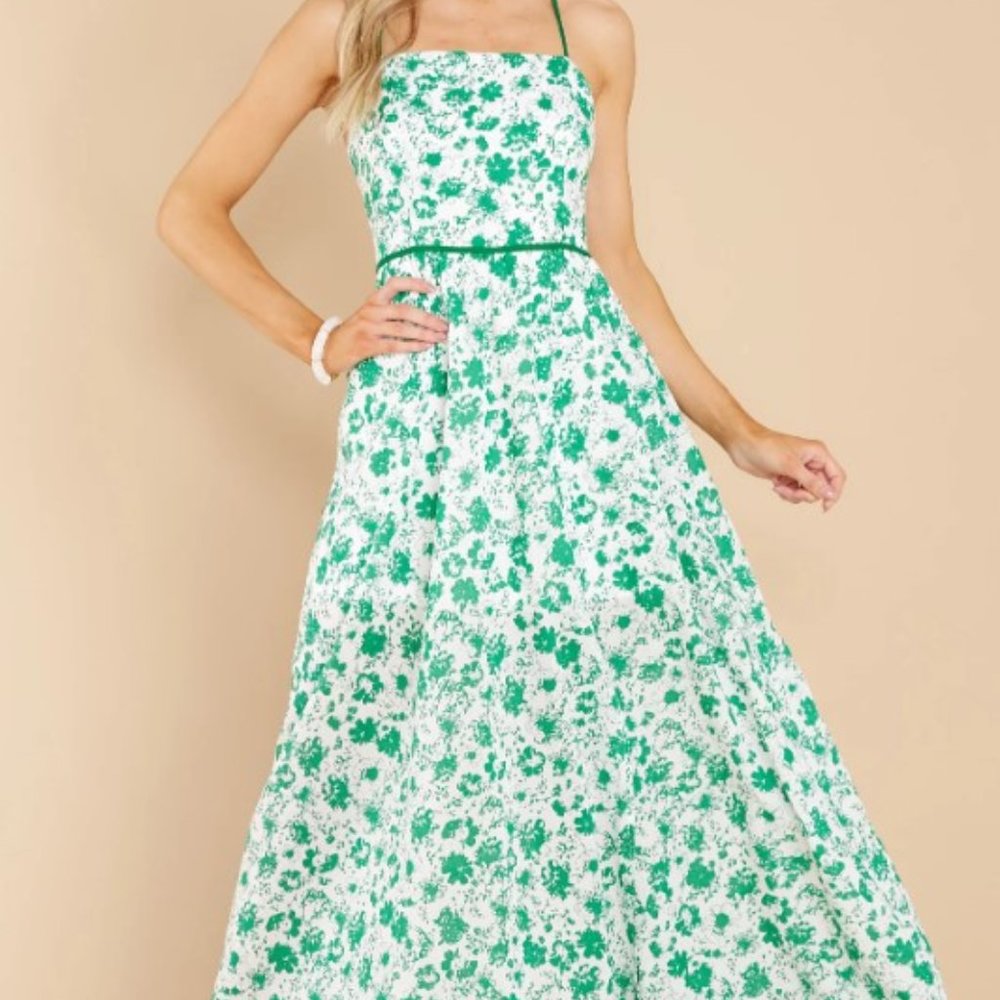 Sweet Laughter Green Floral Print Maxi Dress NWT